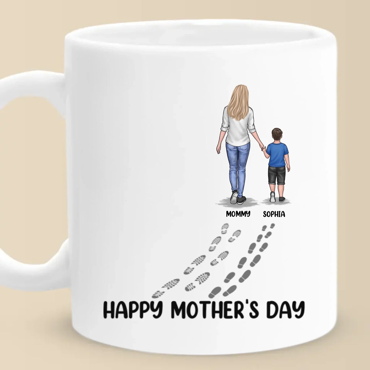 A Mother¡¯s Love Leaves Footprints On The Heart - Family Personalized Custom Mug - Mother's Day, Gift For Mom, Grandma